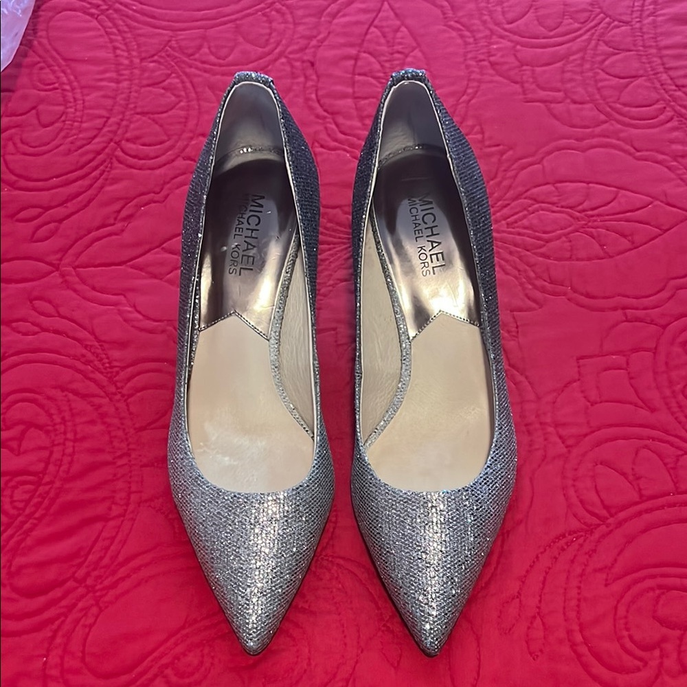 Michael Kors Silver Heels with Shimmering Finish
